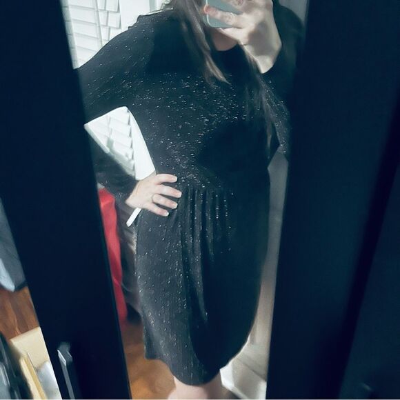 Modcloth Shimmer On Show Metallic Faux Wrap Dress Black Sparkle M NWT - Picture 11 of 11